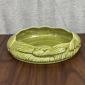 VTG Camark Pottery Shell Fish Centerpiece Bowl Green Planter Dish USA Oval 284